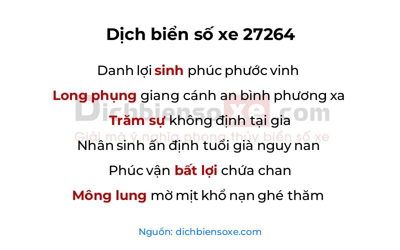 Dịch thơ biển số 27264