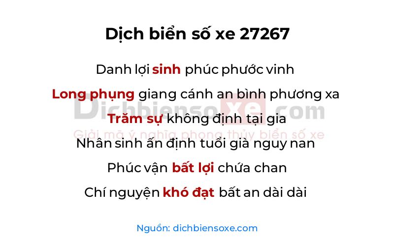 Dịch thơ biển số 27267