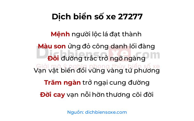 Dịch thơ biển số 27277