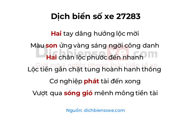 Dịch thơ biển số 27283