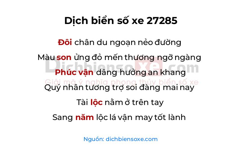 Dịch thơ biển số 27285