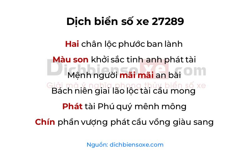 Dịch thơ biển số 27289