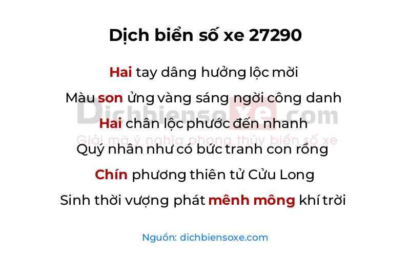 Dịch thơ biển số 27290