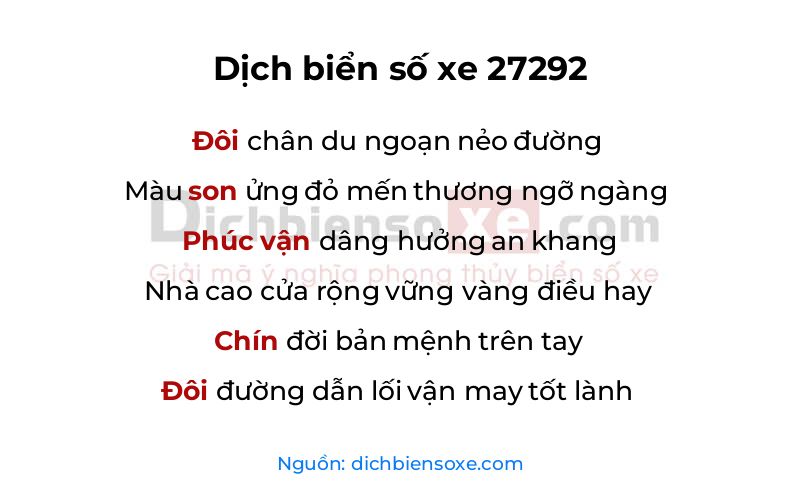 Dịch thơ biển số 27292