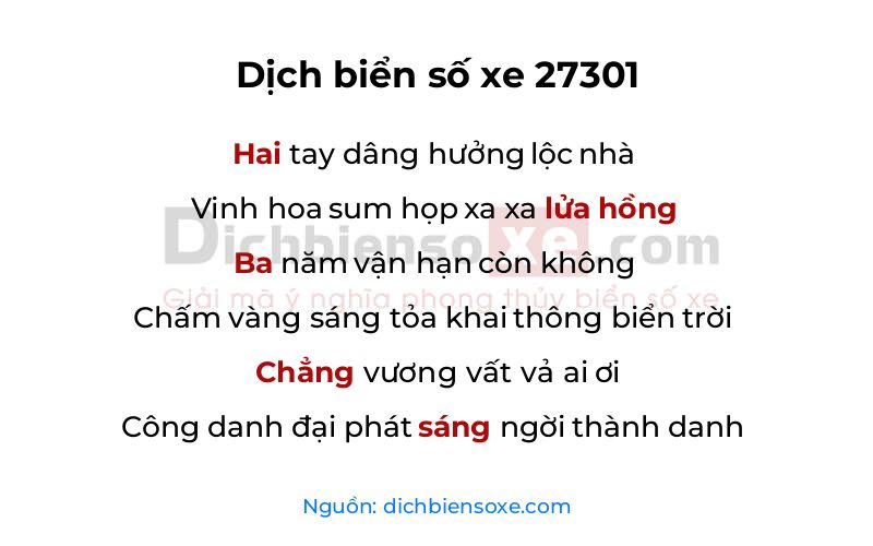 Dịch thơ biển số 27301