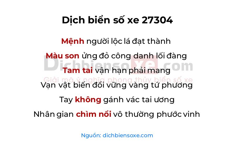 Dịch thơ biển số 27304