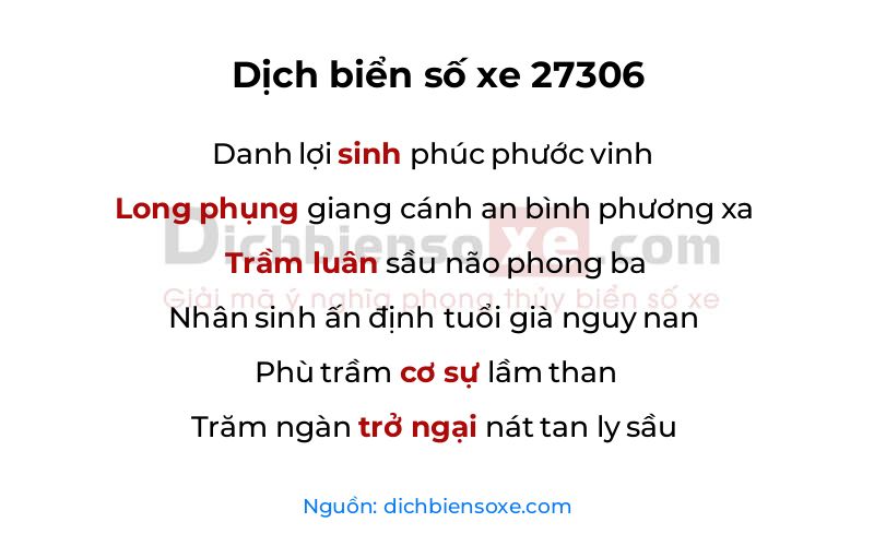 Dịch thơ biển số 27306