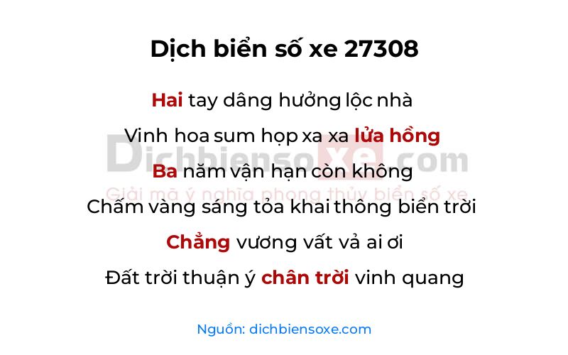 Dịch thơ biển số 27308
