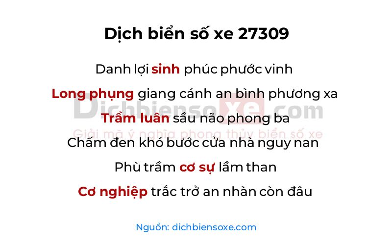 Dịch thơ biển số 27309