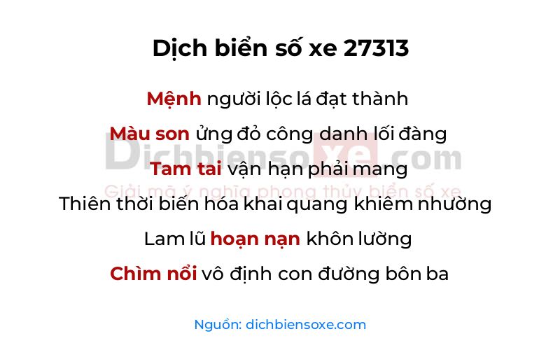 Dịch thơ biển số 27313