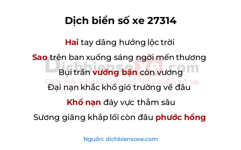 Dịch thơ biển số 27314