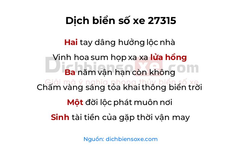 Dịch thơ biển số 27315