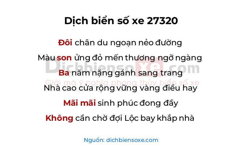 Dịch thơ biển số 27320
