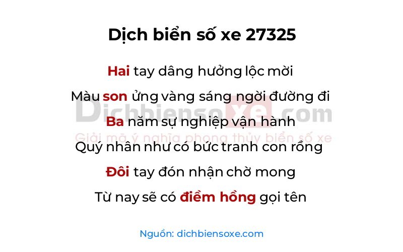 Dịch thơ biển số 27325