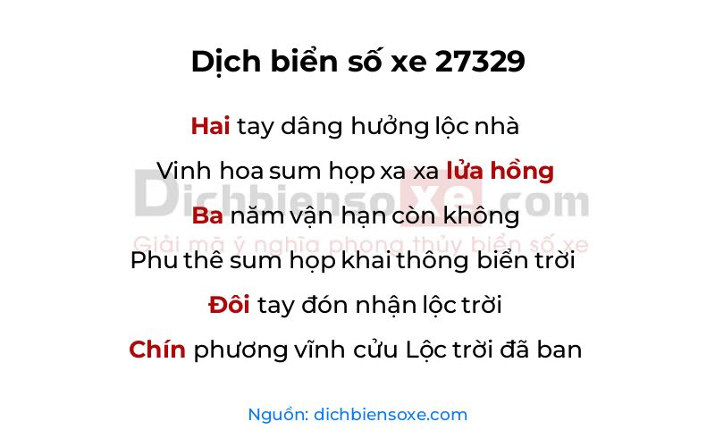 Dịch thơ biển số 27329