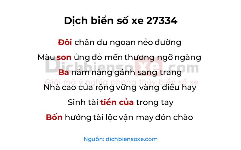 Dịch thơ biển số 27334