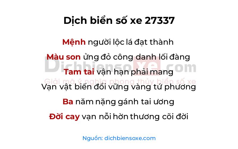 Dịch thơ biển số 27337