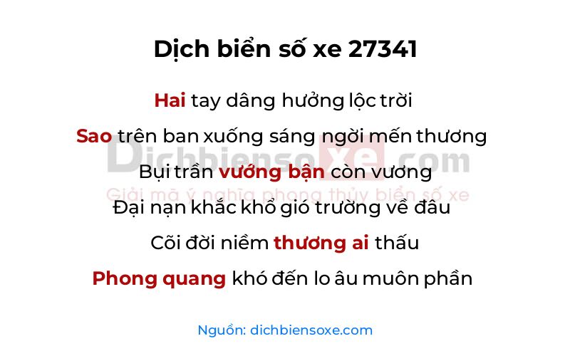 Dịch thơ biển số 27341