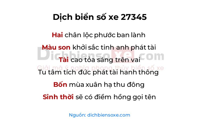 Dịch thơ biển số 27345