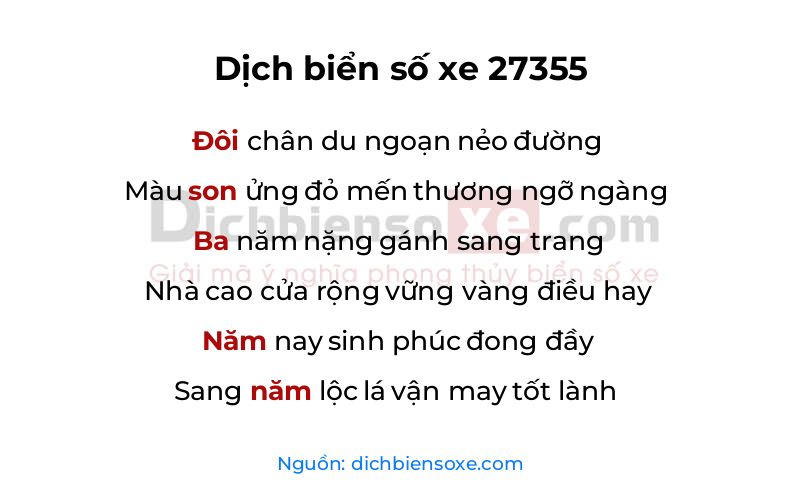 Dịch thơ biển số 27355