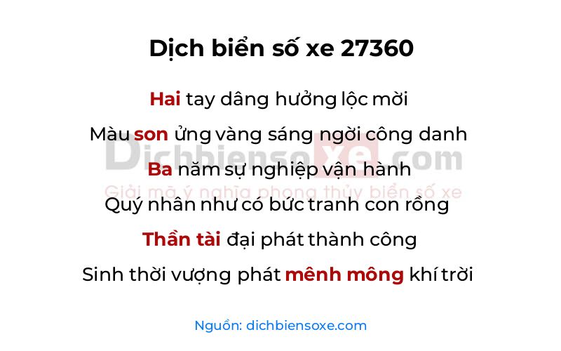Dịch thơ biển số 27360