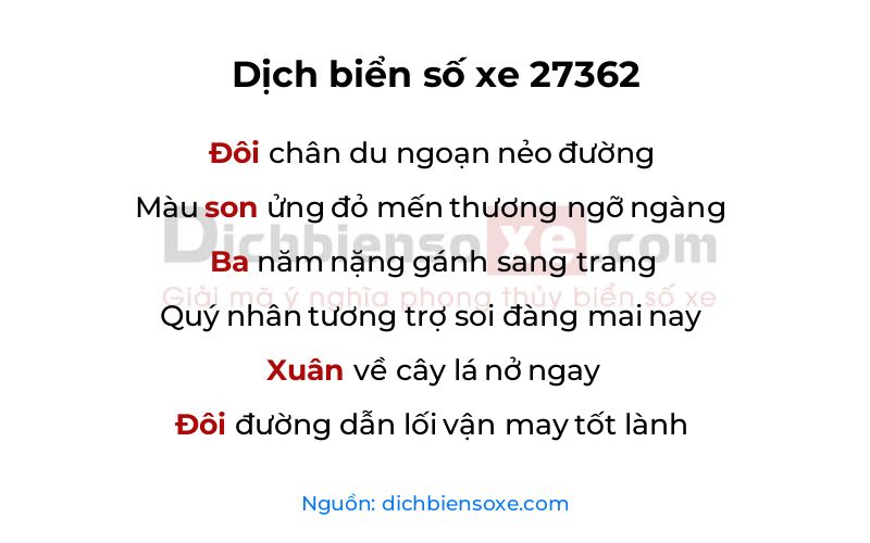 Dịch thơ biển số 27362
