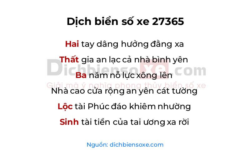Dịch thơ biển số 27365