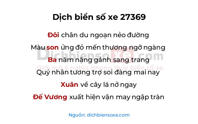 Dịch thơ biển số 27369