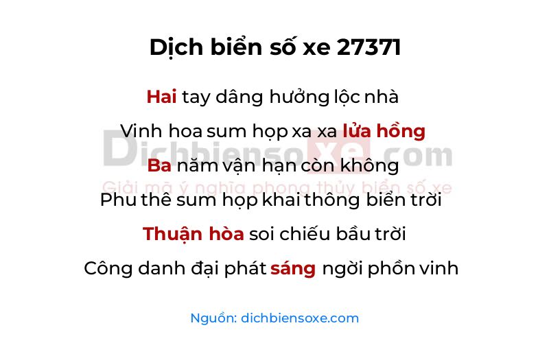 Dịch thơ biển số 27371