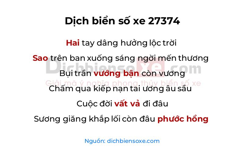 Dịch thơ biển số 27374