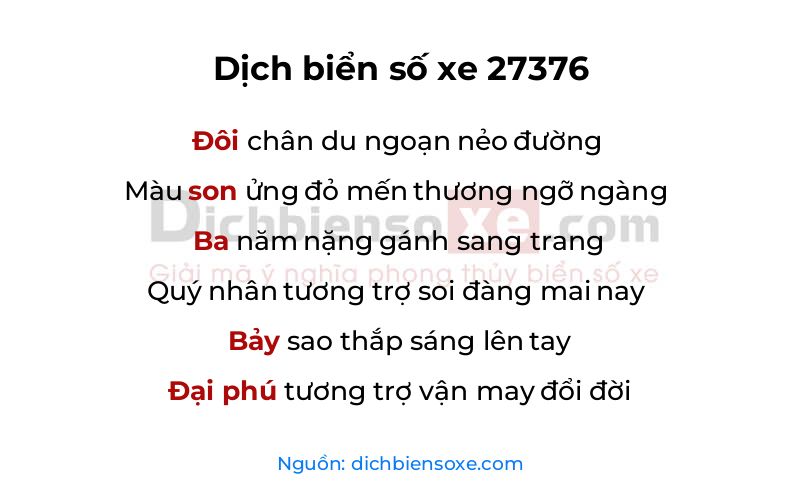 Dịch thơ biển số 27376
