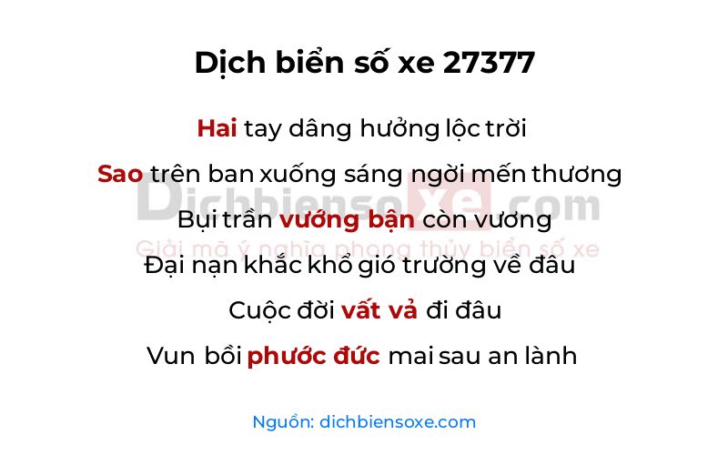 Dịch thơ biển số 27377