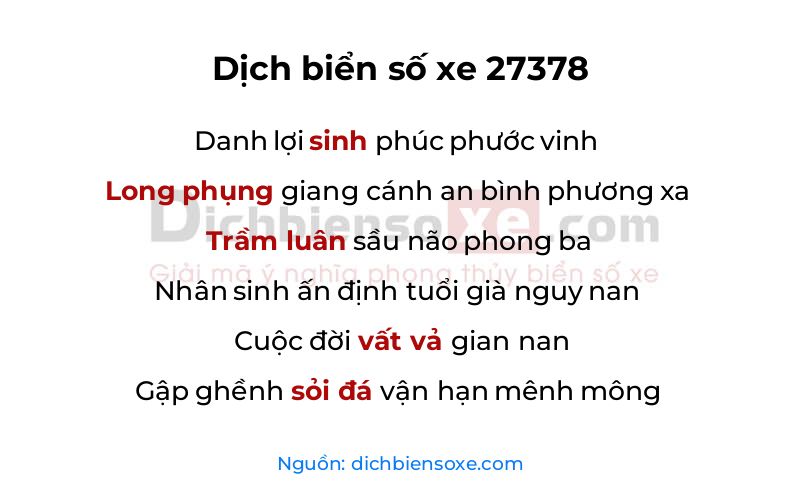 Dịch thơ biển số 27378