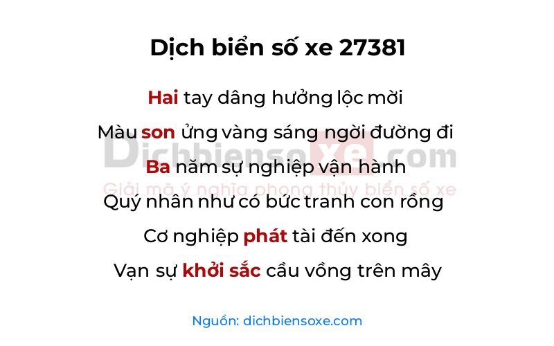 Dịch thơ biển số 27381