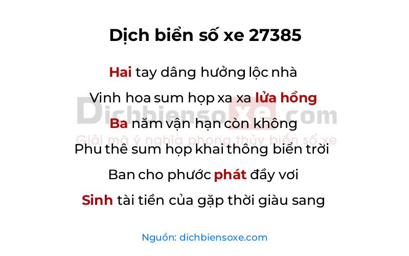 Dịch thơ biển số 27385