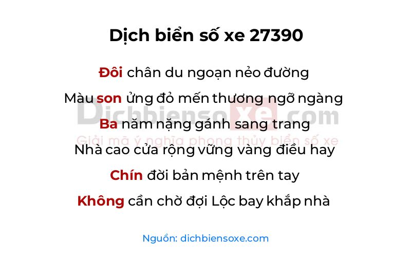 Dịch thơ biển số 27390
