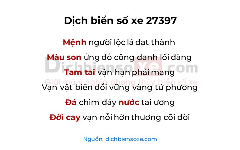 Dịch thơ biển số 27397