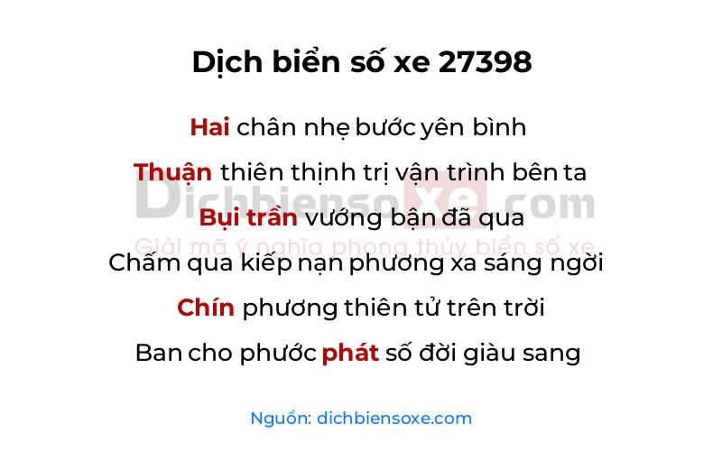 Dịch thơ biển số 27398