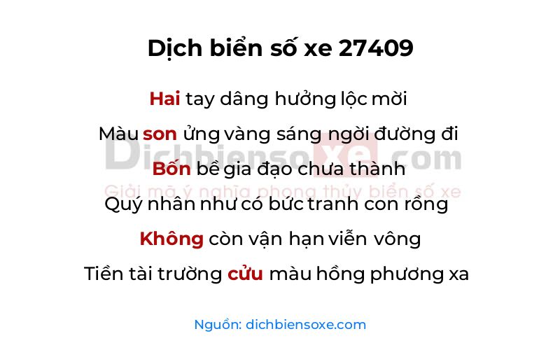 Dịch thơ biển số 27409