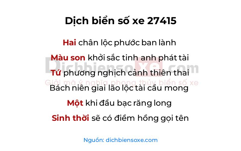 Dịch thơ biển số 27415