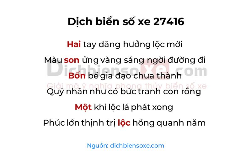 Dịch thơ biển số 27416