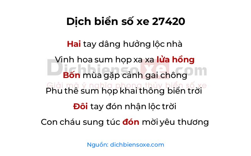 Dịch thơ biển số 27420