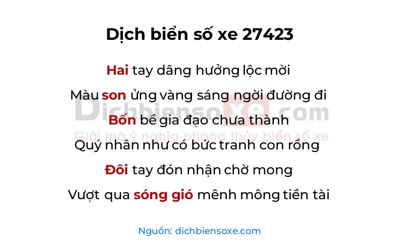 Dịch thơ biển số 27423
