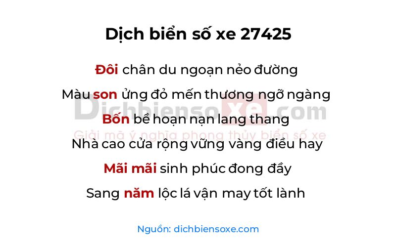 Dịch thơ biển số 27425