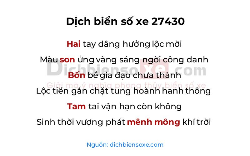 Dịch thơ biển số 27430