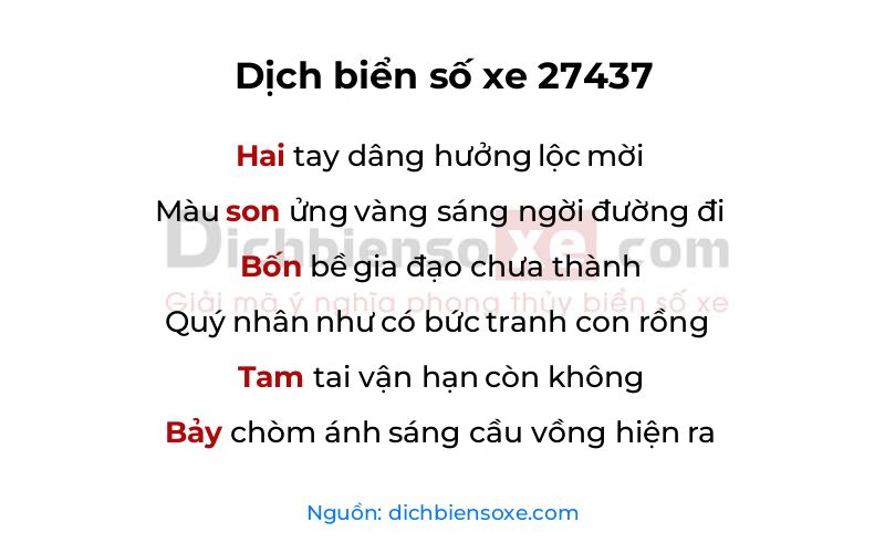 Dịch thơ biển số 27437