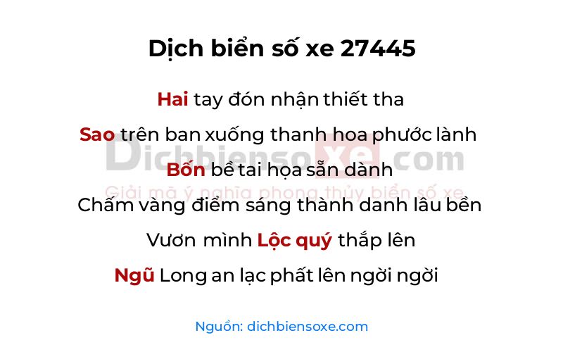Dịch thơ biển số 27445
