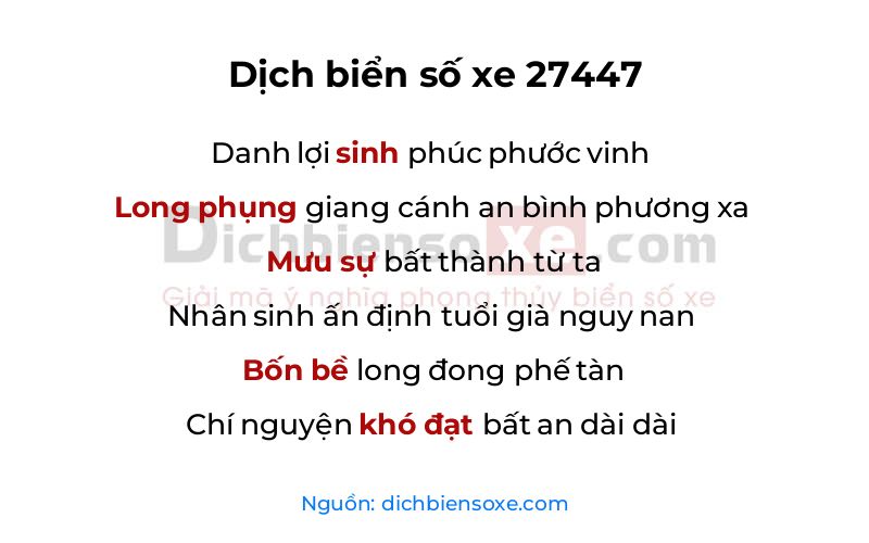 Dịch thơ biển số 27447