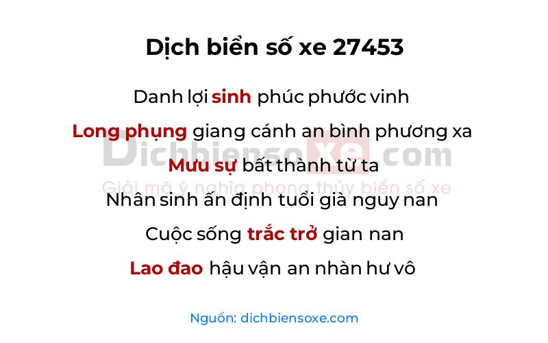 Dịch thơ biển số 27453
