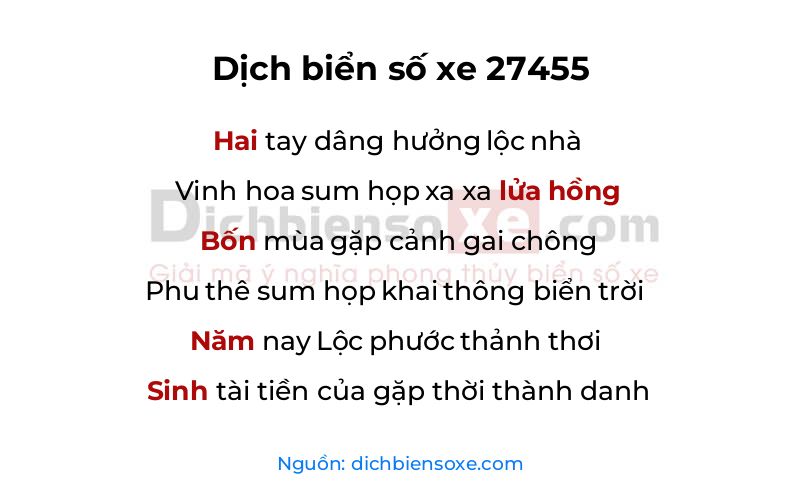 Dịch thơ biển số 27455